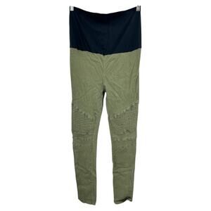 Preggo Leggings 2XL Green Moto Maternity Jeggings Skinny Leg Over Belly Band 2X